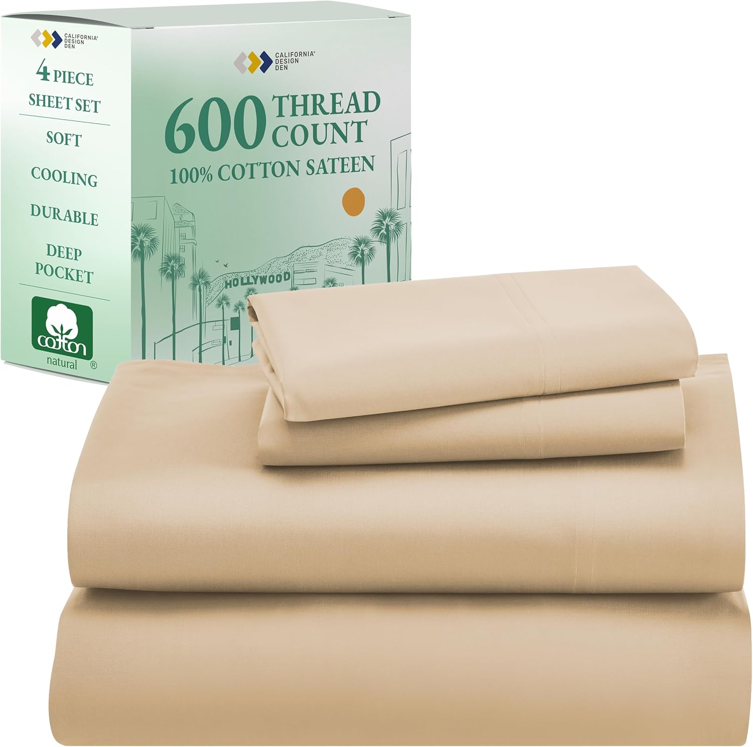 California Design Den 600 Thread Count Queen Cotton Sheets Set