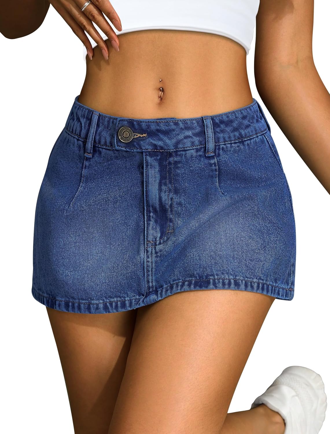 IWD Denim Mini Skirt for Women with Built-in Shorts for Comfort