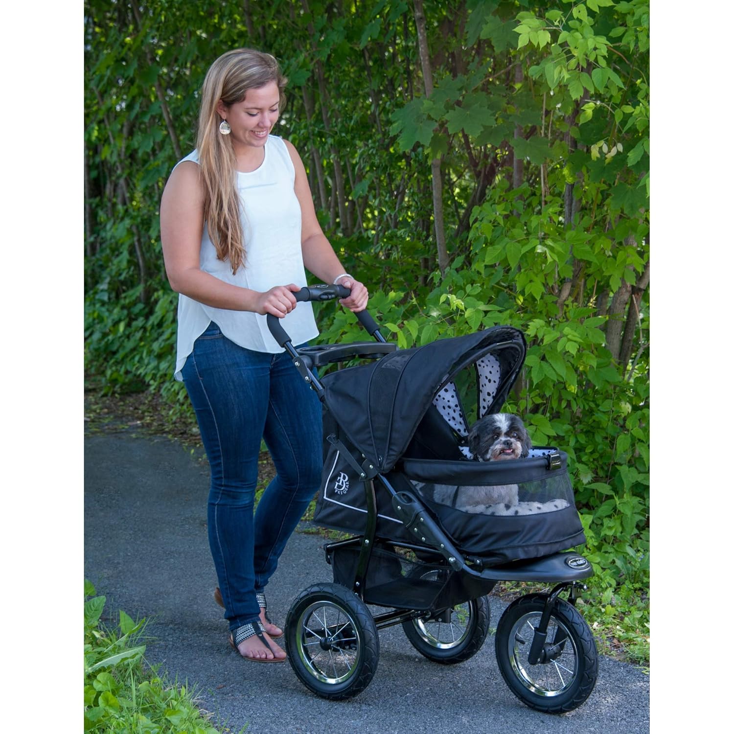 Pet Gear No-Zip NV Pet Stroller for Cats and Dogs - Black Spots