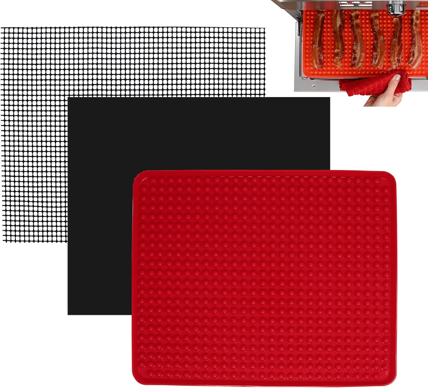 Silicone Air Fryer Mats Set, 3pcs, Compatible with Multiple Brands