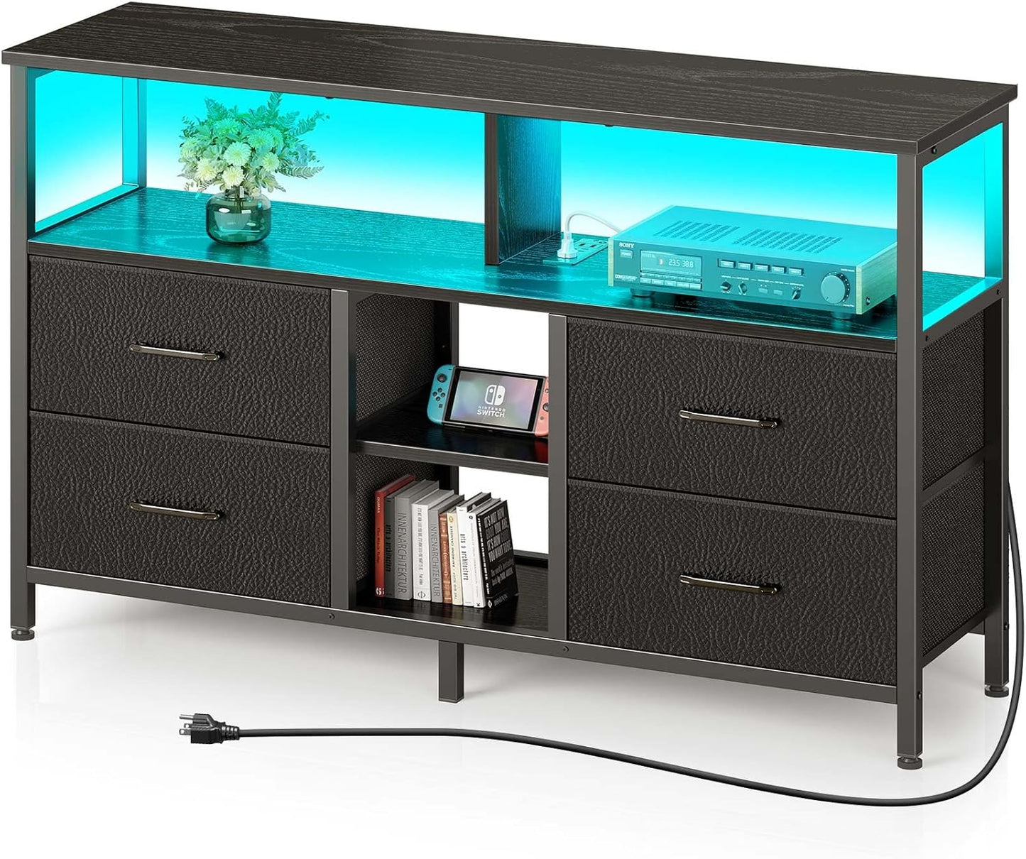 Rolanstar TV Stand: Power Outlets, LED Light, Storage