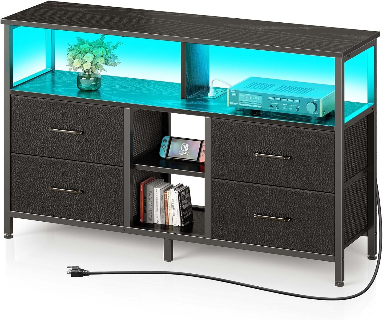 Rolanstar TV Stand: Power Outlets, LED Light, Storage
