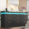 9 Drawer Dresser with LED Lights and Power Outlet for Bedroom