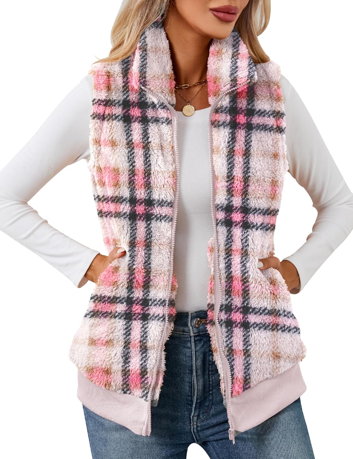 LOMON Womens Fuzzy Fleece Vest for Cozy Fall and Winter Wear