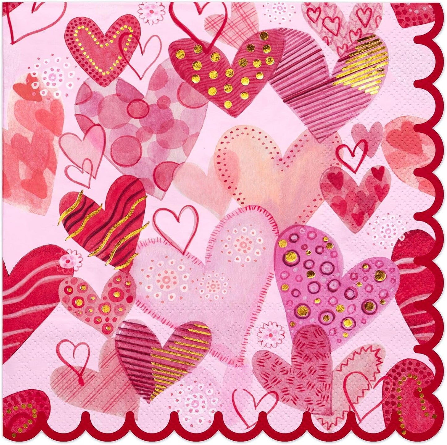 50Pcs Valentine's Day Paper Napkins - Foil Sweet Heart Cocktail Napkin