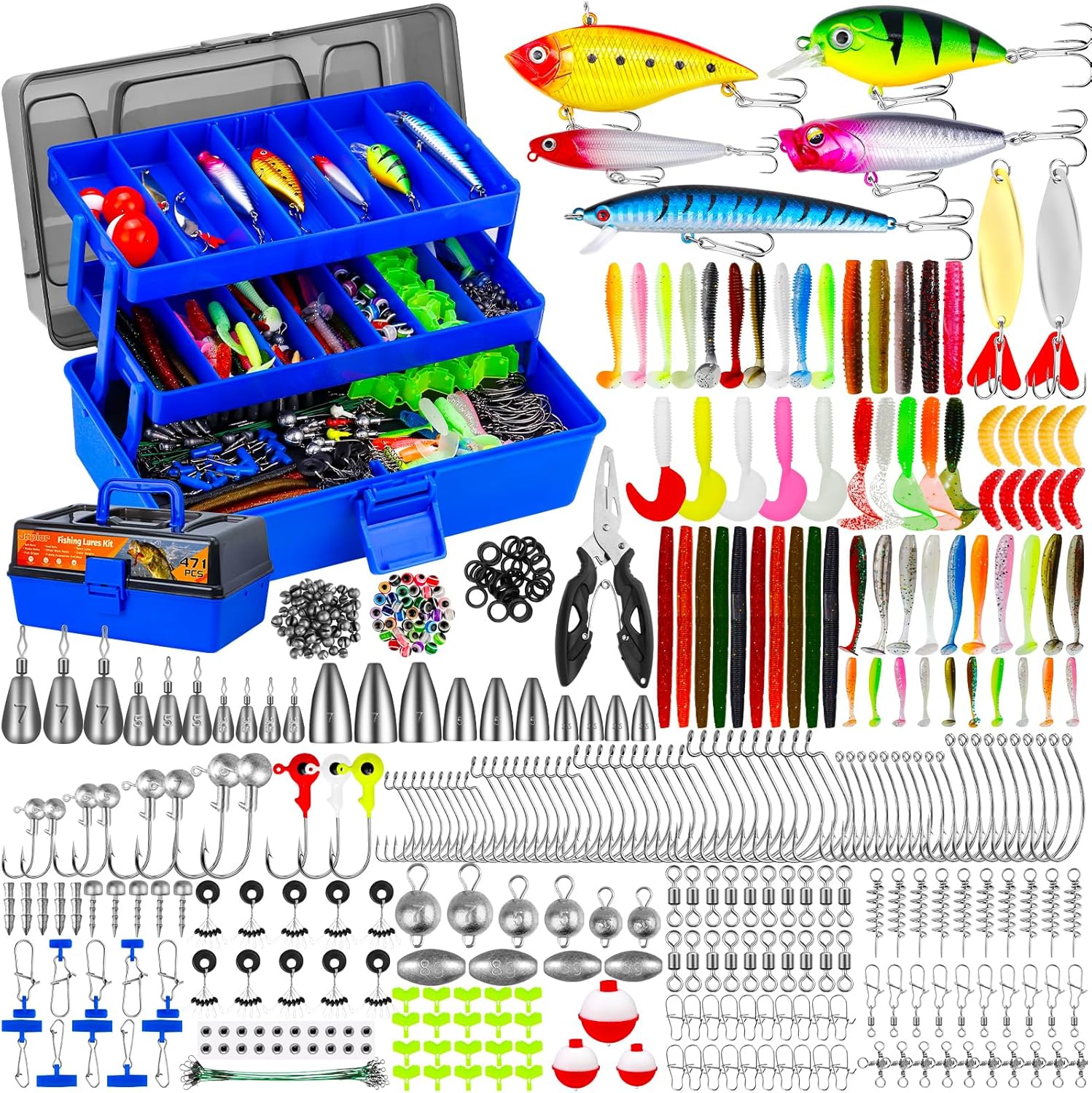 Large 3 Layers Tackle Box with 471 Pcs Fishing Gear Kit