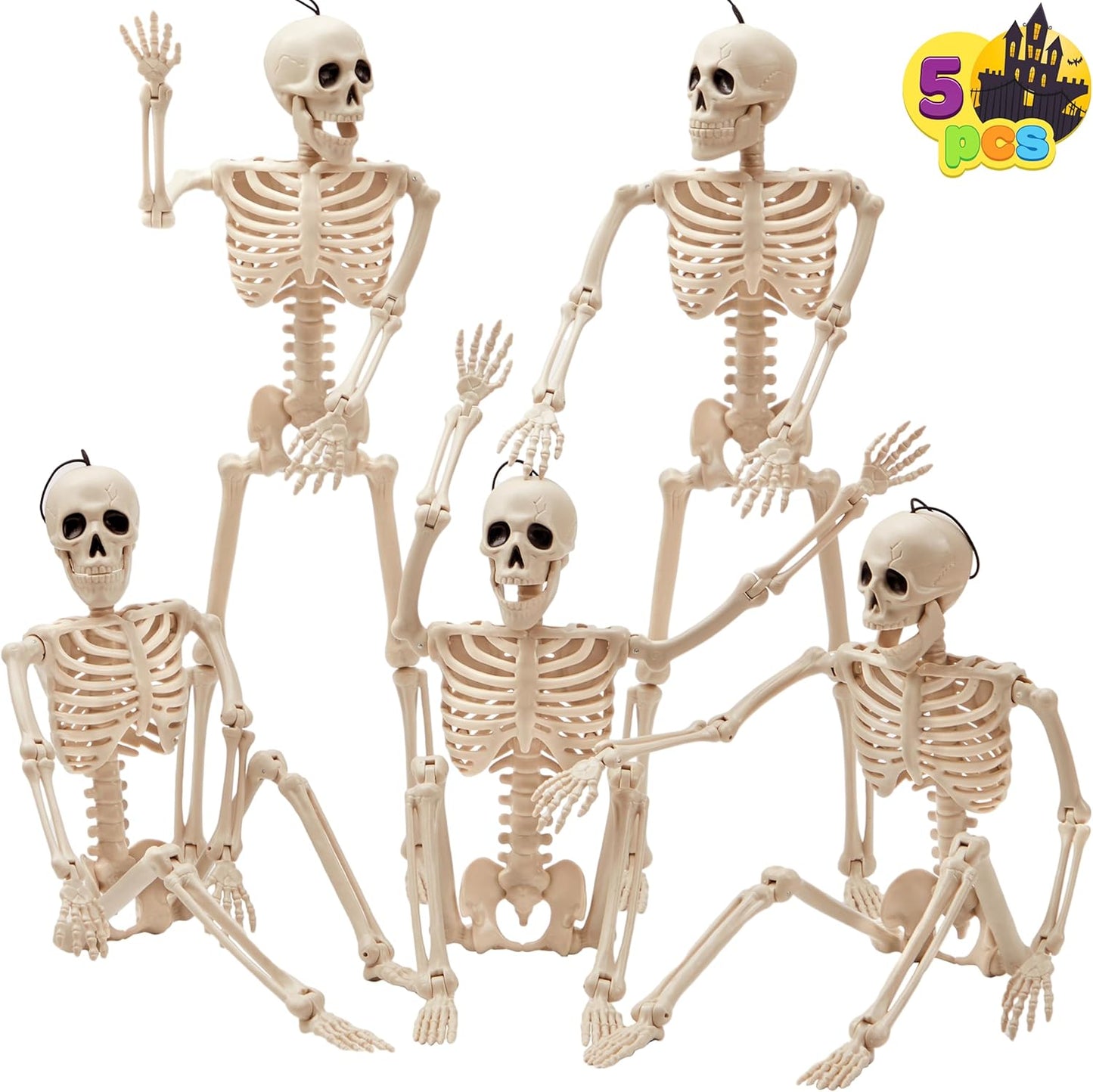Posable Halloween Skeleton Decor Set of 5 for Spooky Scenes