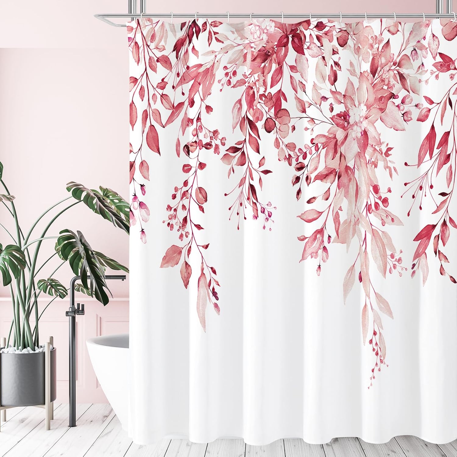 Pink Eucalyptus Shower Curtain Set - Refreshing Floral Vibes!
