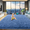 8x10 Area Rugs for Living Room Large Fluffy Blue Rug - Soft Shag