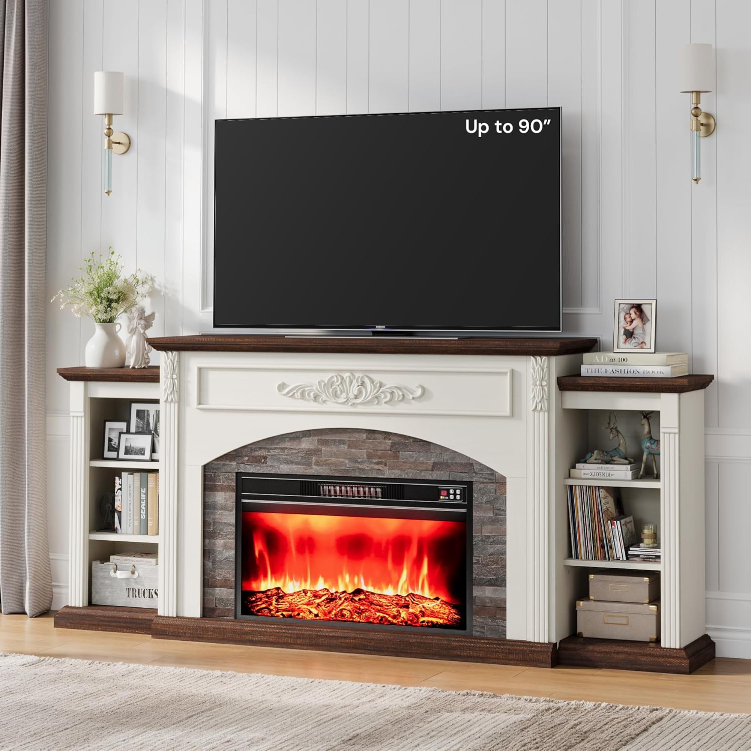 80 Electric Fireplace TV Stand - Realistic Stone Surround