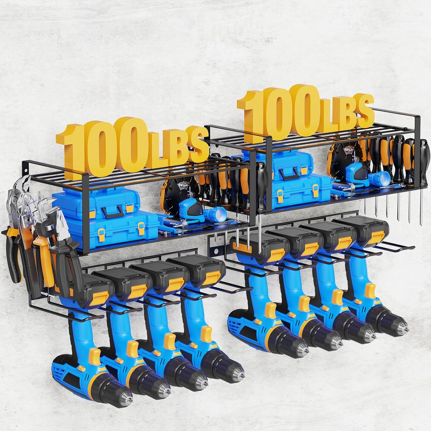 200 lb Capacity Power Tool Wall Rack, Easy Install, 2 PK