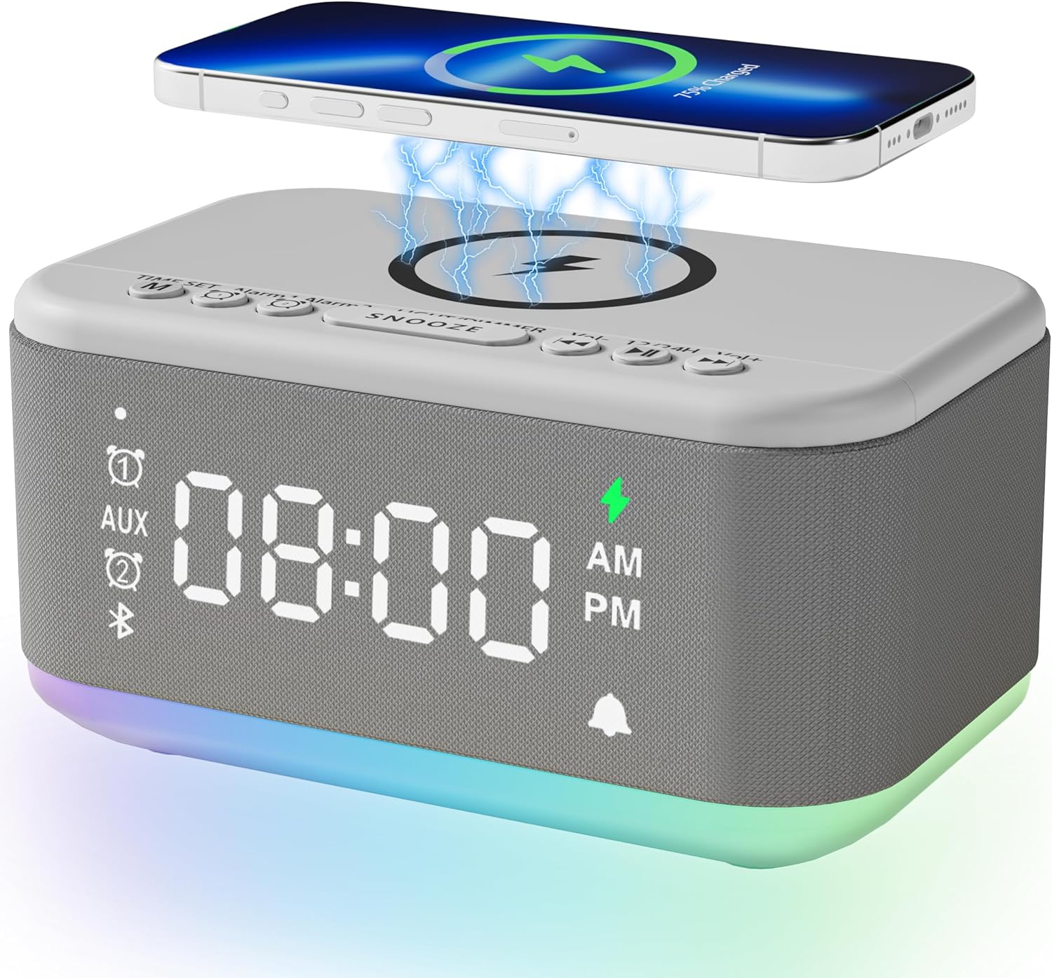 Alarm Clock Speaker Wireless Charger with RGB Night Light