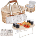 Picnic Basket Set for 4 - Wicker Insulated Kit with Table & Blanket