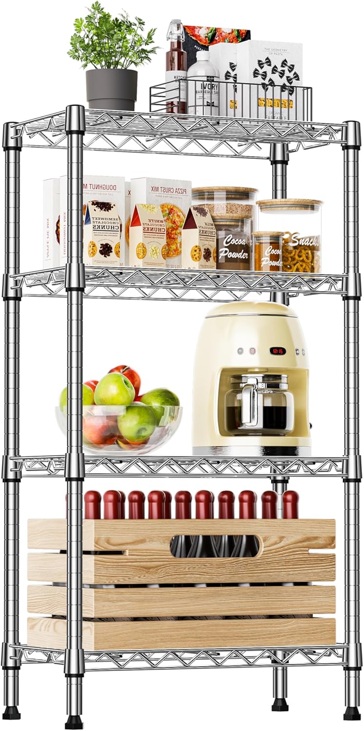 IZEUK 4 Tier Steel Storage Shelves for Kitchen and Office Use