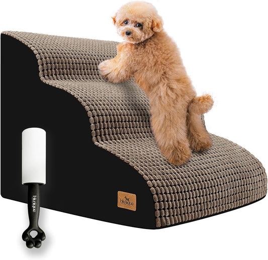 Dog Stairs for Small Dogs, 3 Step Curved Foam Ramp for Pets