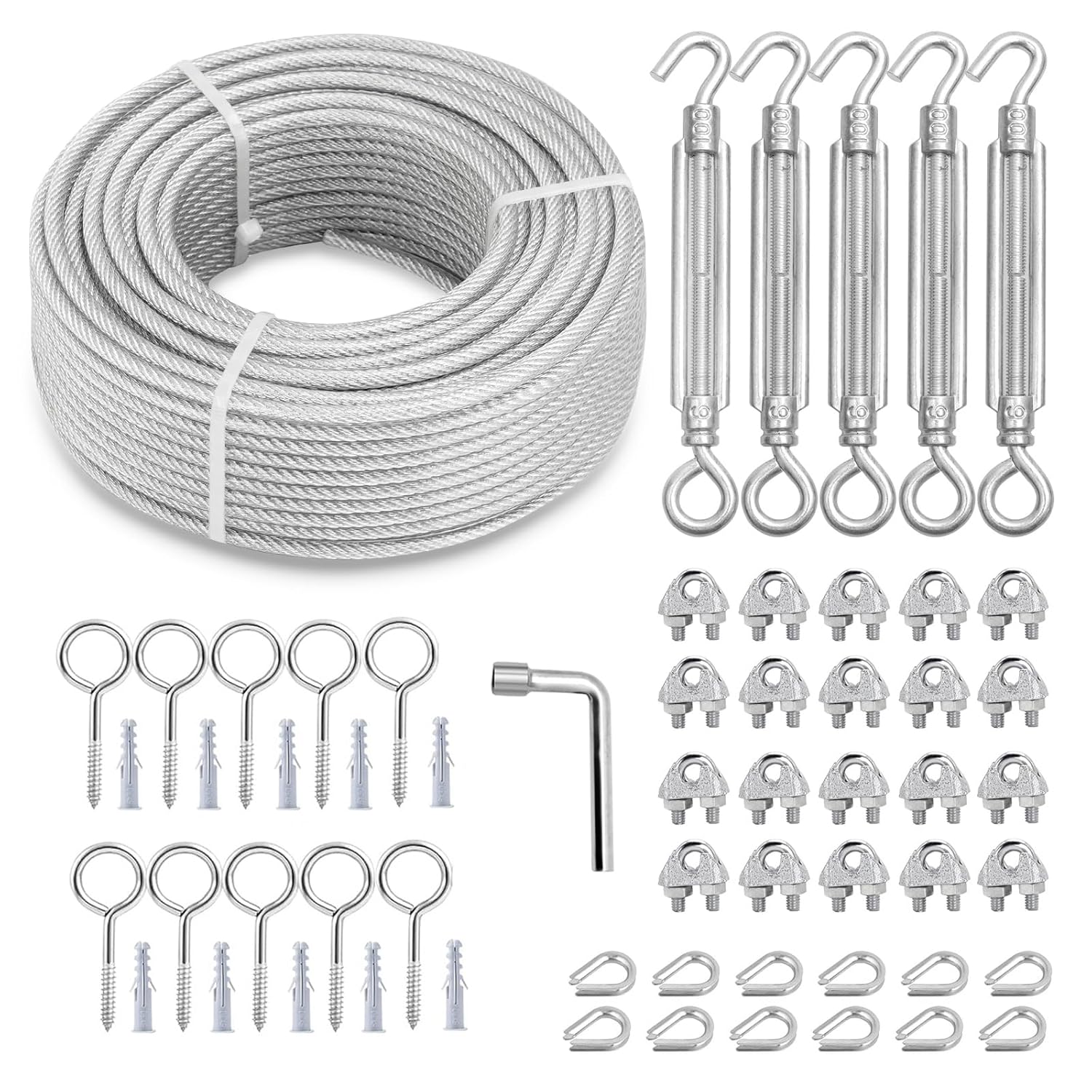 M6 Turnbuckles for Cables Wire Kit - 100Ft Steel Cable Set