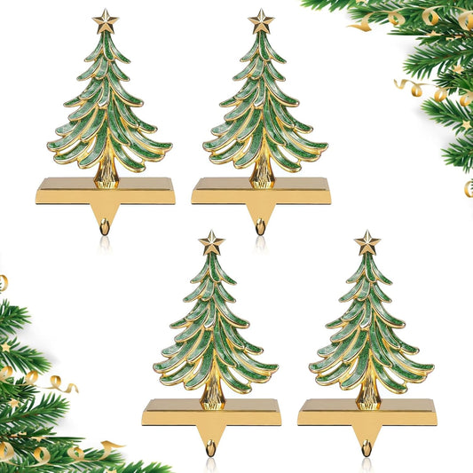 Christmas Stocking Holders for Mantle Glitter Green Gold Decor