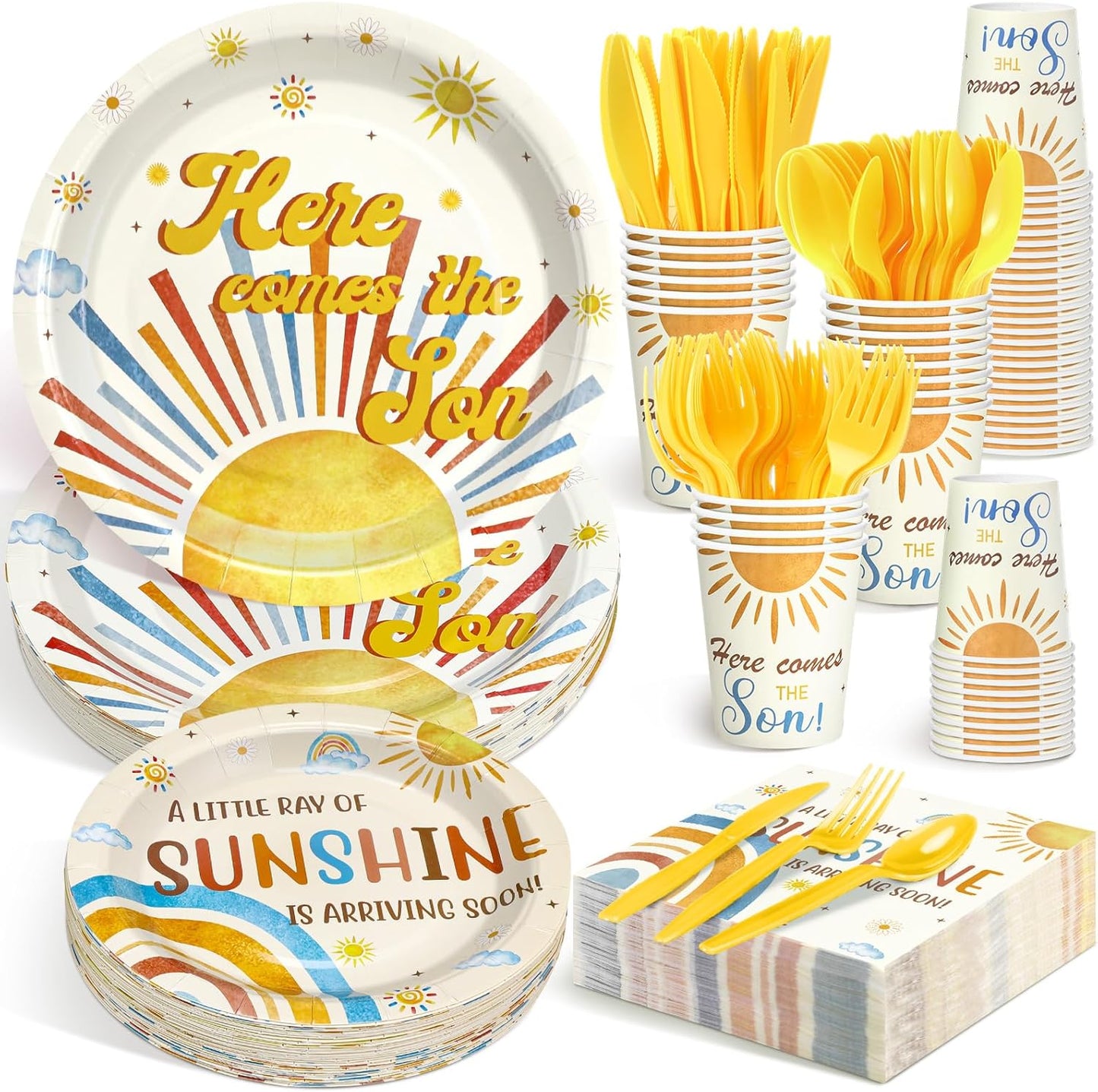 350 Pcs Baby Shower Plates Set for Here Comes the Son Theme
