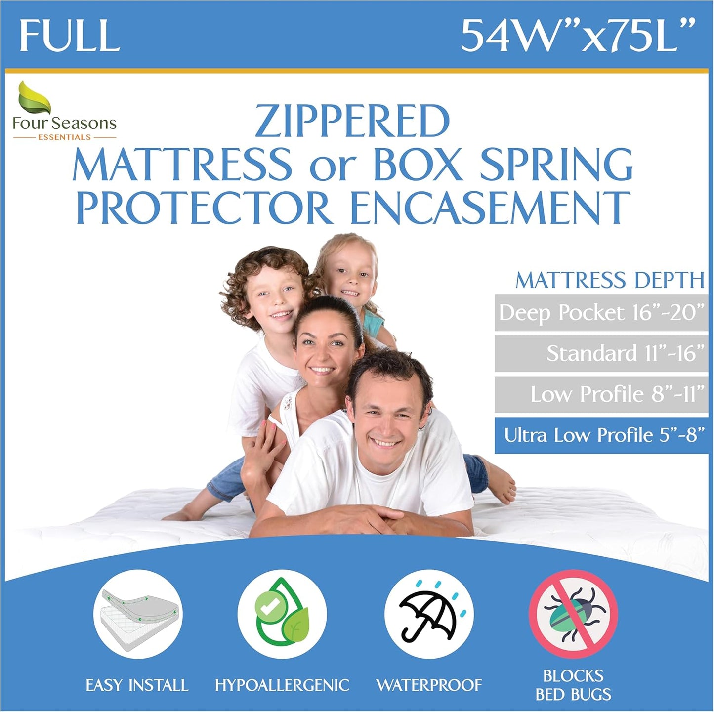 Full Size Mattress Encasement - Waterproof Hypoallergenic Cover