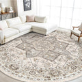 9 ft Round Rug - Washable Boho Tribal Rug for Living Room