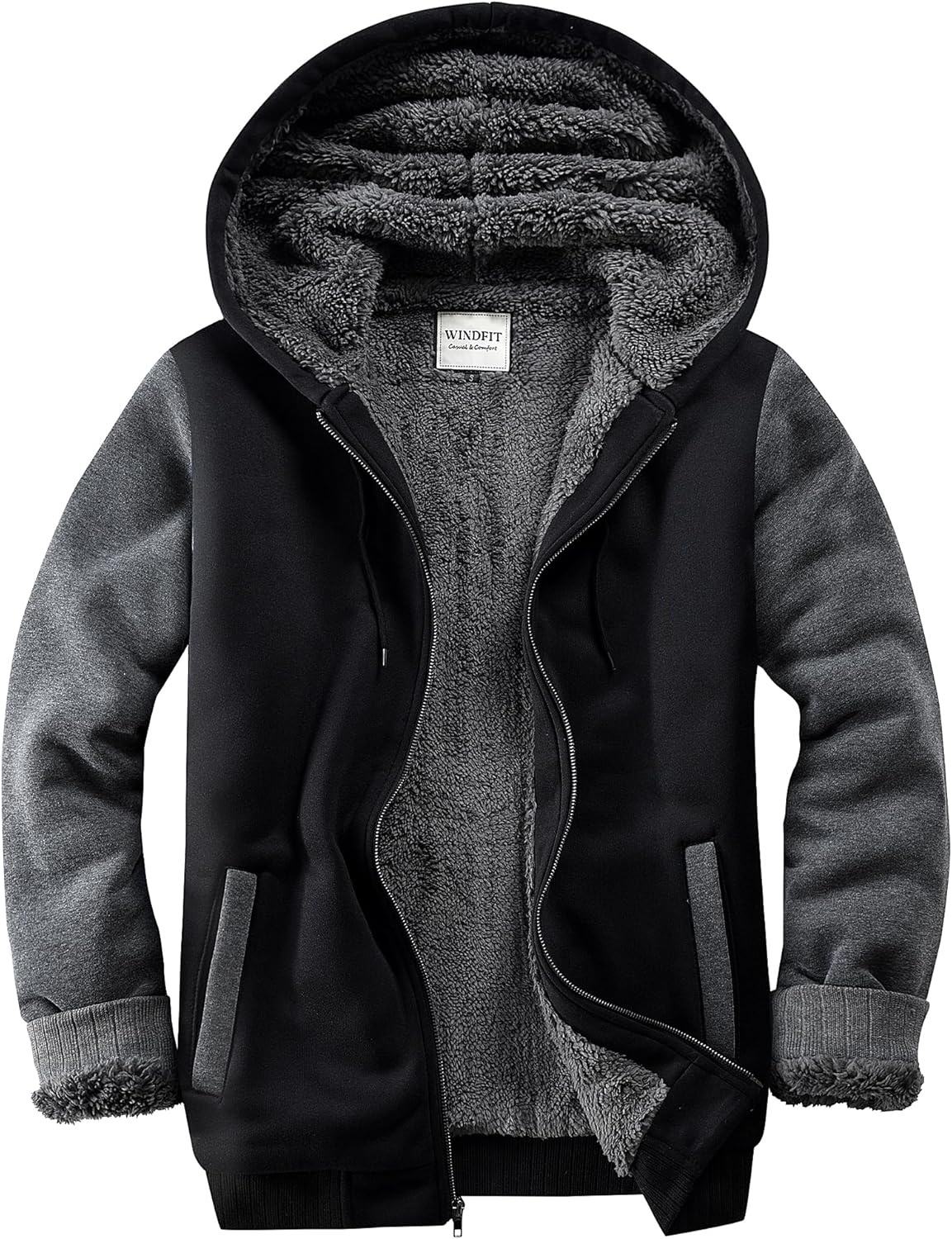 Men's Sherpa Jacket Heavyweight Zip Up Hoodie for Winter Wear