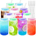 Joyclub 12pcs Glass Cups with Lids and Straws for Drinks