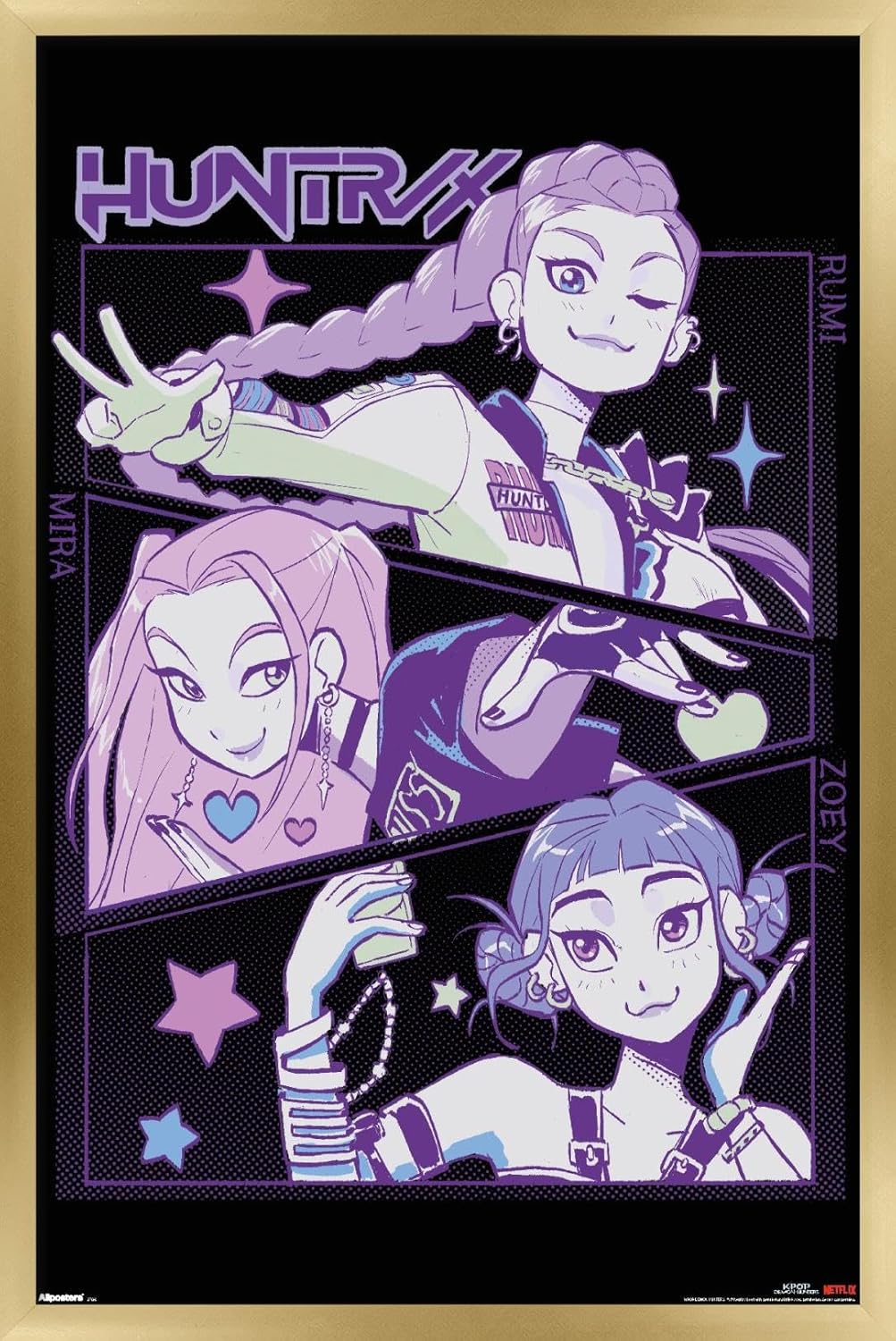 Netflix KPop Demon Hunters 2025 Wall Poster with Gold Frame