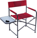 Portable Compact Steel Frame Director Chair with Side Table - Red
