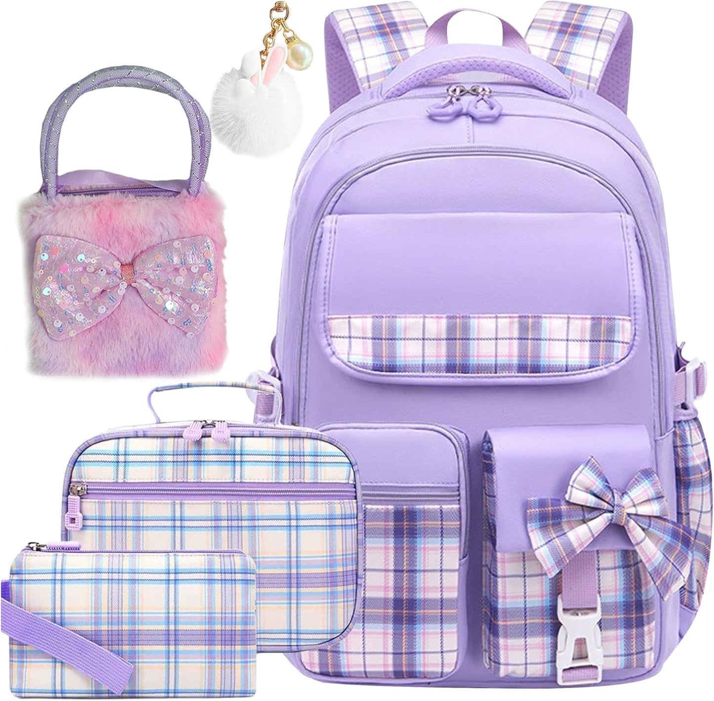 5PCS Kids Backpack Set for Girls - Kawaii Lightweight Schoolbag