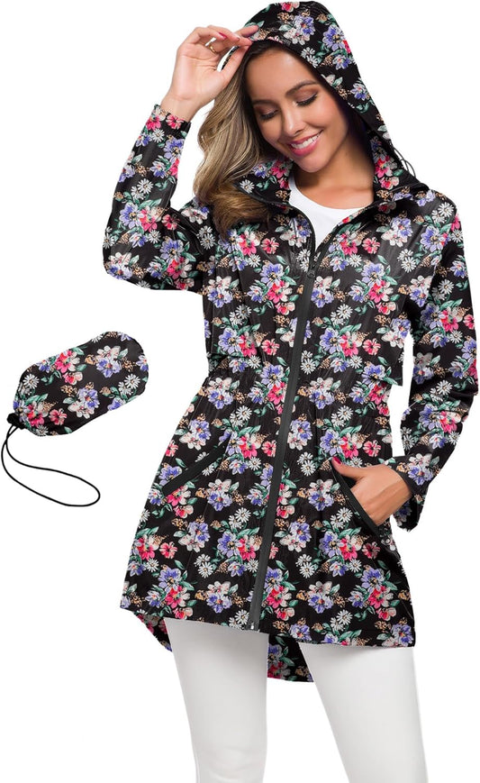 Avoogue Women's Long Raincoat with Hood - Lightweight Windbreaker