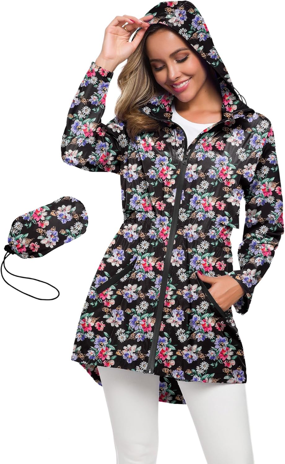 Avoogue Women's Long Raincoat with Hood - Lightweight Windbreaker