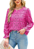 Eyelet Long Sleeve Lace Top - Dressy Casual Peplum Blouse