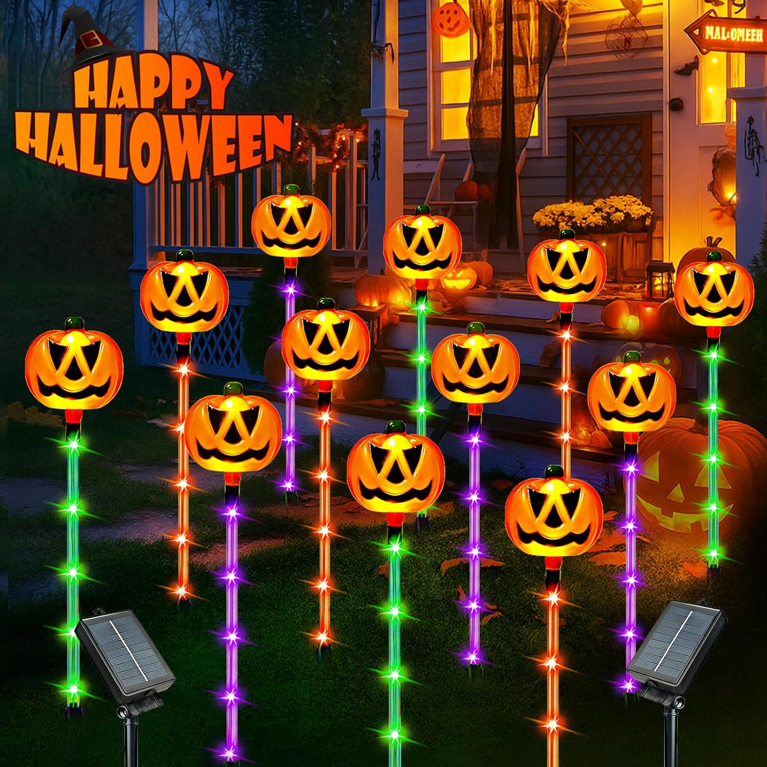 12 Pack Solar Pumpkin Lights for Halloween Pathway Decor