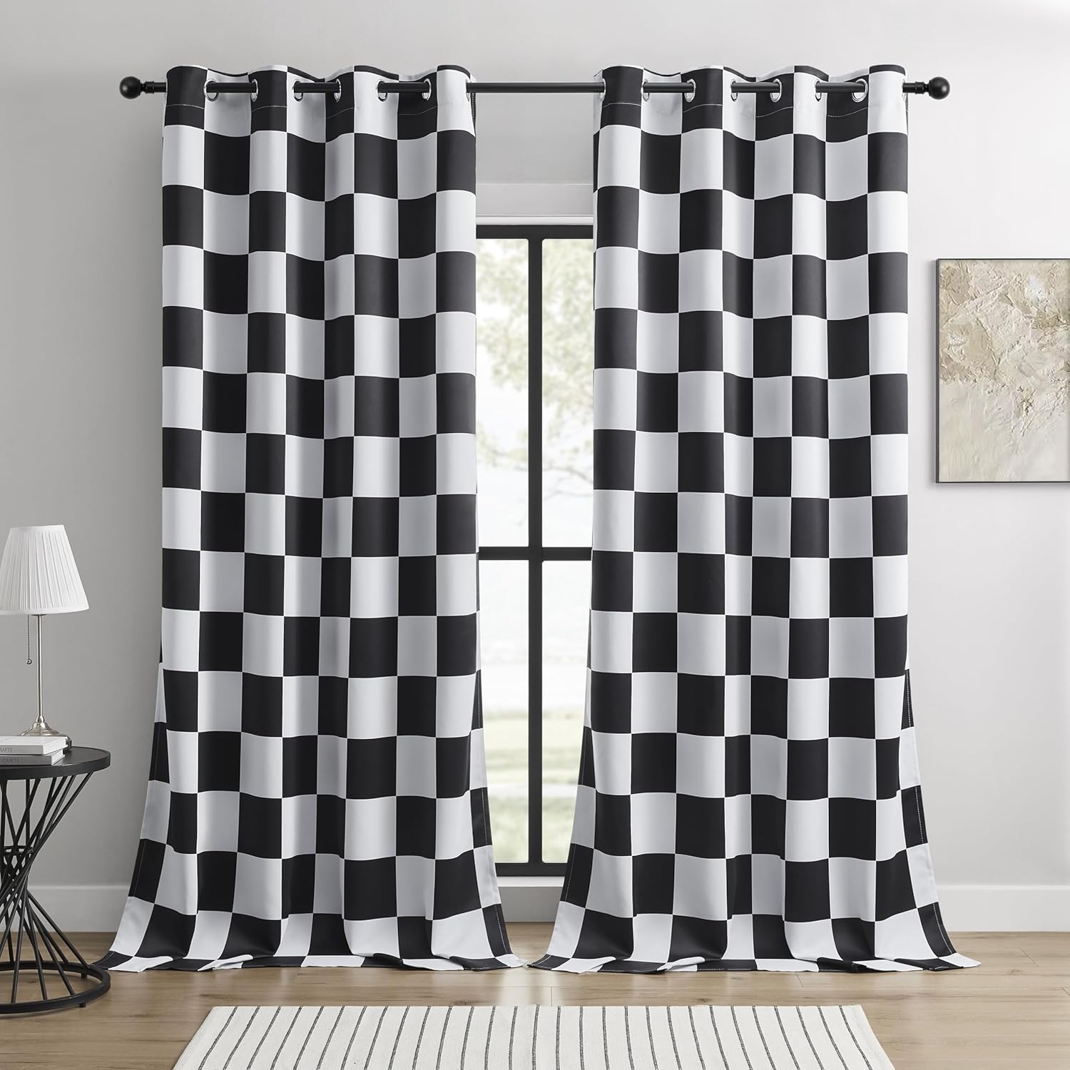 100% Blackout Curtains with Checkered Race Flag Pattern for Style
