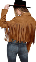 PRETTYGARDEN Women's Fringe Faux Suede Leather Jacket - Cropped Tassel
