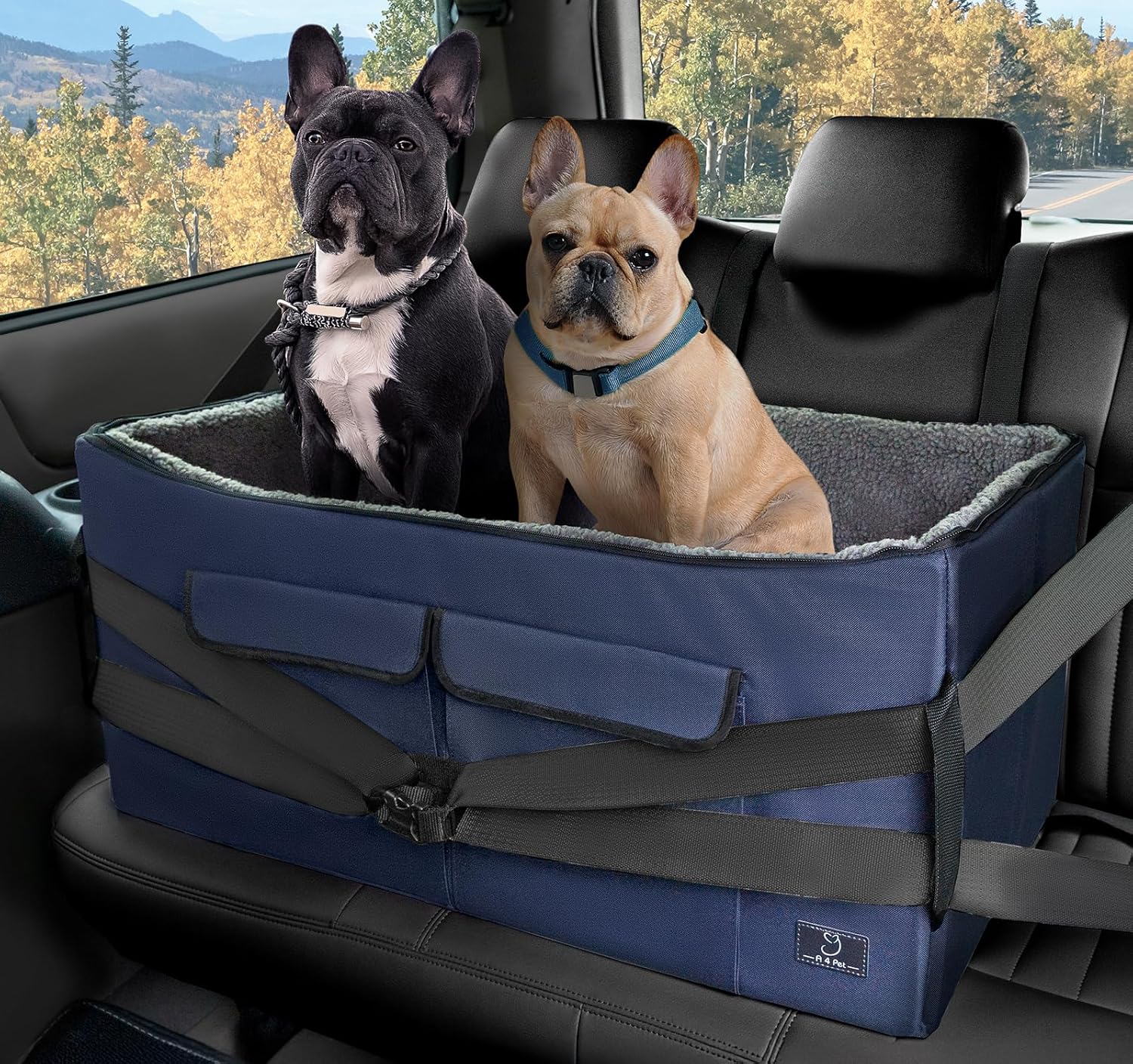 A4Pet Large Dog Car Seat - Washable Cover, Safety Leashes, Storage - Foldable & Portable