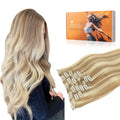 Clip in Human Hair Extensions Balayage Dark Blonde Highlighted - Silky