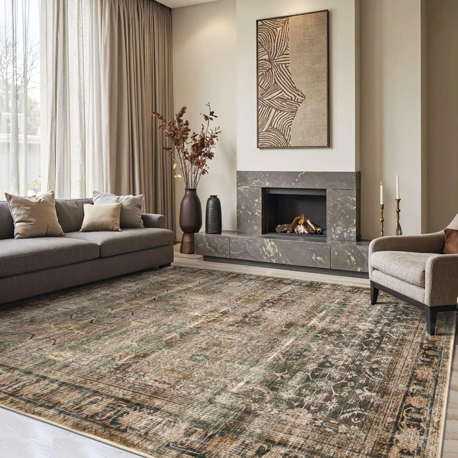 8x10 Area Rugs for Living Room Bedroom, Vintage Boho Design