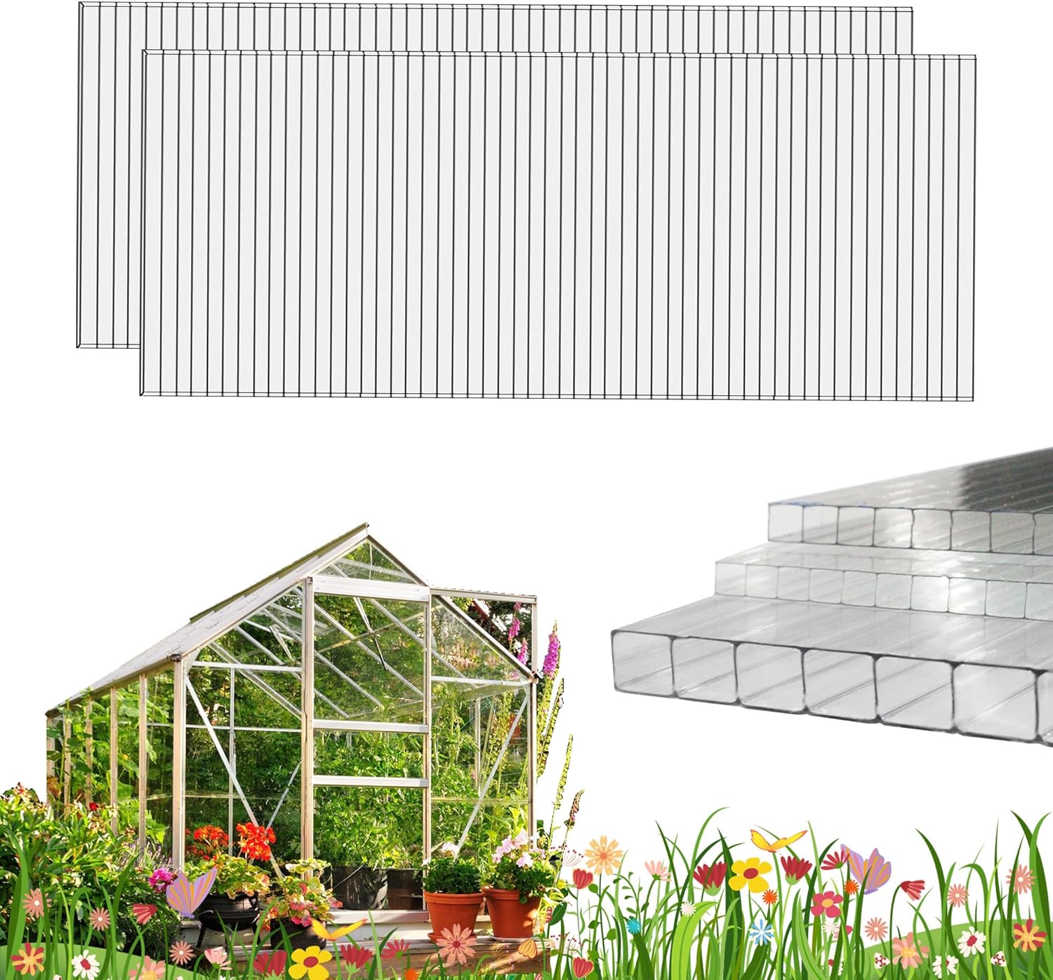 6 PCS 2ft x 6ft Polycarbonate Greenhouse Panels for Garden Use