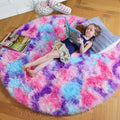 Hot Pink Rainbow Round Area Rug 5ft for Girls Bedroom - Fluffy Pastel