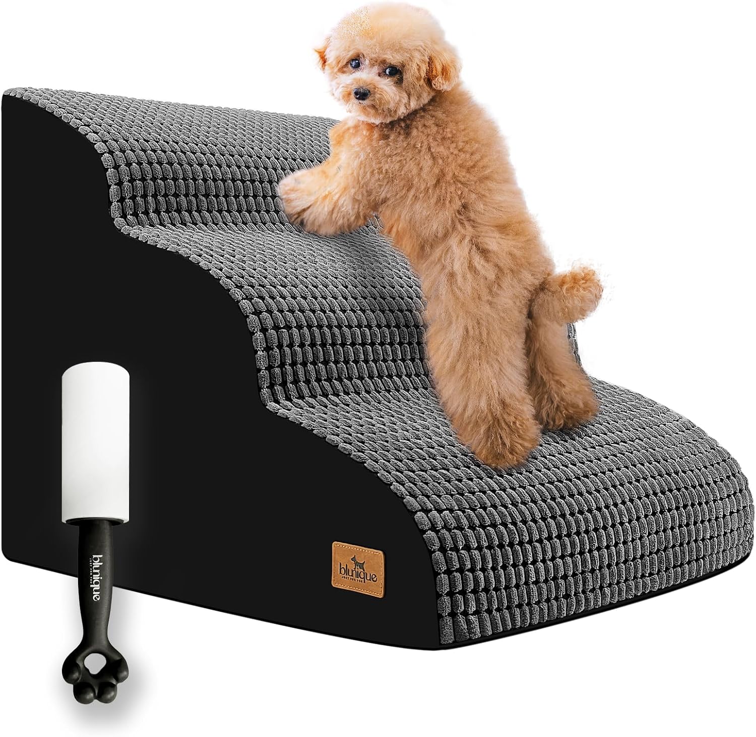 Dog Stairs for Small Dogs - 3 Step Curved Foam Ramp for Pets