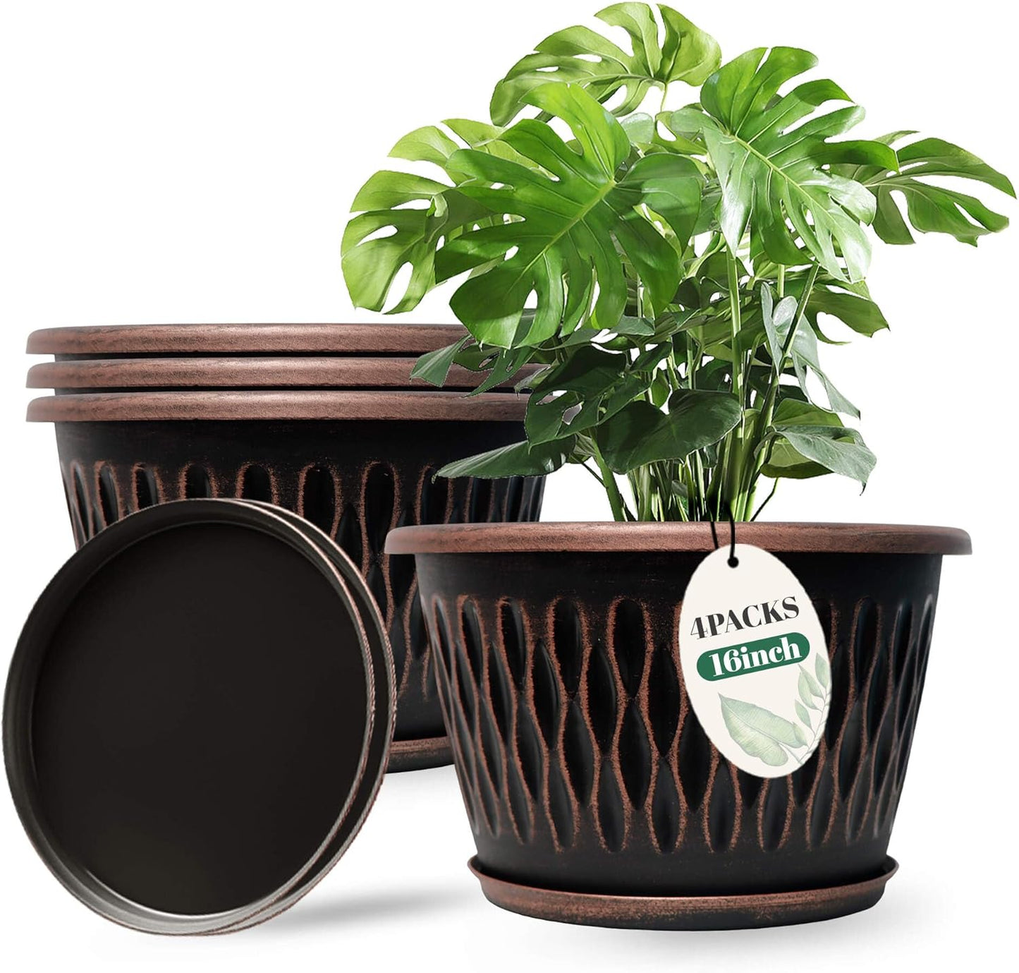 16 Inch Retro Plant Pots with Drainage Hole & Saucer for All