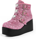 LUCKY STEP Women Platform Chunky Ankle Boots - Comfortable Goth Wedges