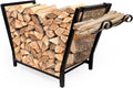 Firewood Rack for Indoor and Outdoor Storage with Kindling Hooks