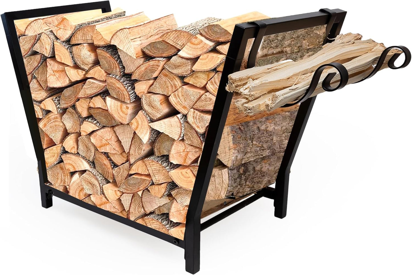 Firewood Rack for Indoor and Outdoor Storage with Kindling Hooks