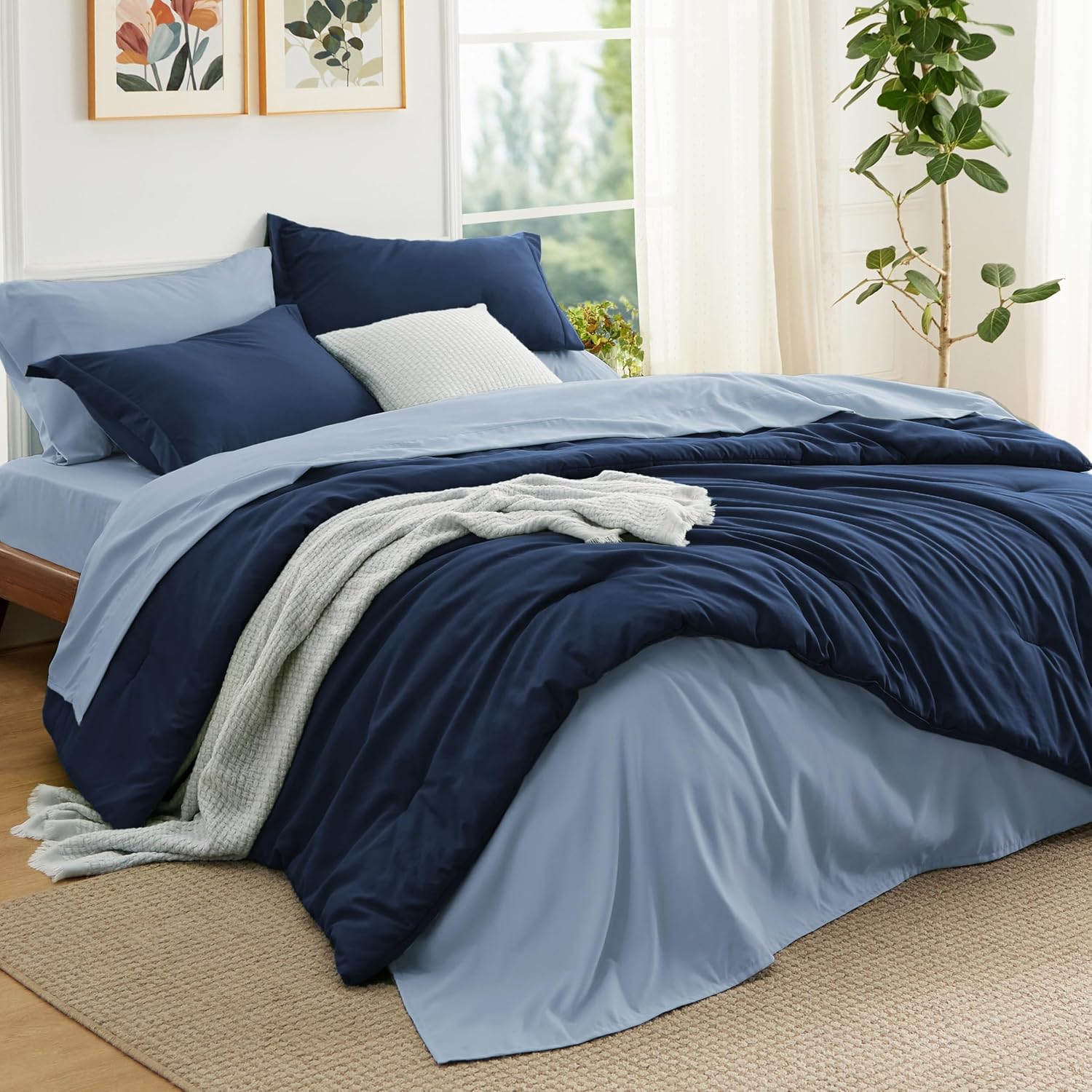 Bedsure King Size Comforter Set - 7 Pieces Navy Bedding Set