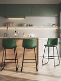 Green Faux Leather Bar Stools Set of 3 26 in Counter Height