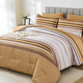 Dobuyly Fall Comforter Full Size Set - Soft Khaki Striped Bedding