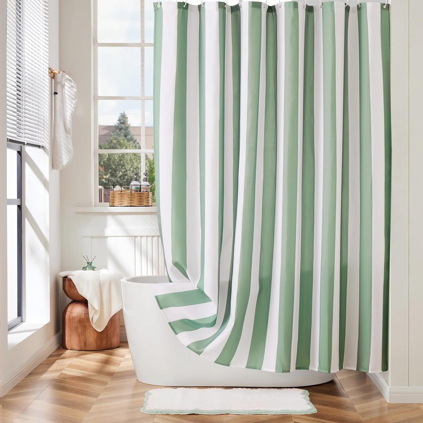 Retro Striped Shower Curtain - Waterproof Sage Green 72x72