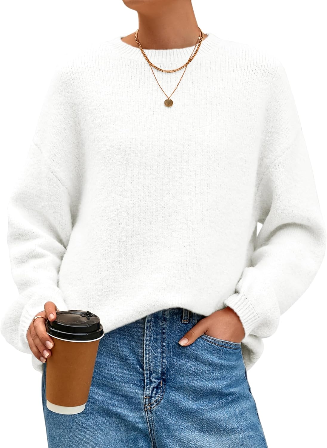 MASCOMODA Long Sleeve Crewneck Pullover Oversized Sweater for Women